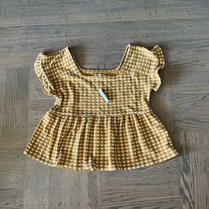 NWT Madewell Women’s Gingham Knit Ruffle-Hem Top